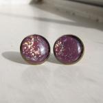 Stud Earrings, Purple Glitter Earrings, Resin Fake..