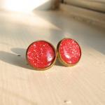 Stud Earrings - Resin Jewelry, Fake Plugs, Red..