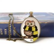 Owl Jewelry, Harry Potter Necklace, Art Necklace, Wearable Art, Hufflepuff Necklace, Hogwarts Owl, Hufflepuff House