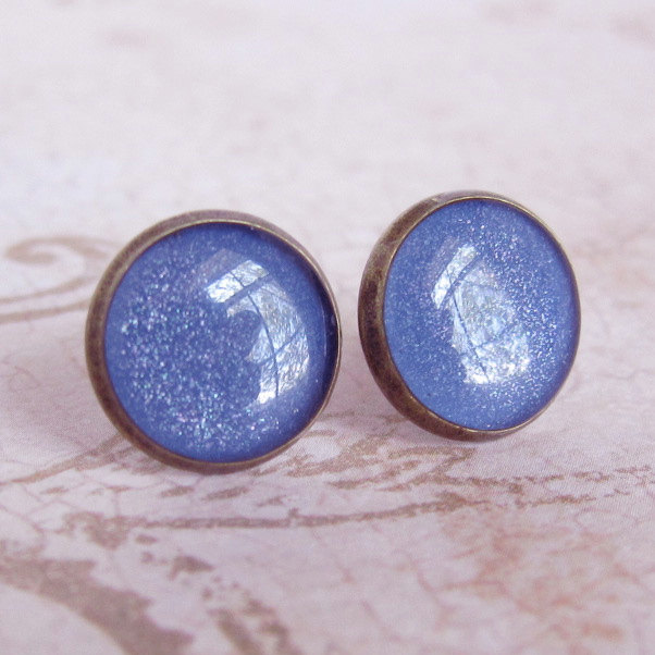 Stud Earrings, Resin Post Earrings, Fake Plug Earrings - Blueberry