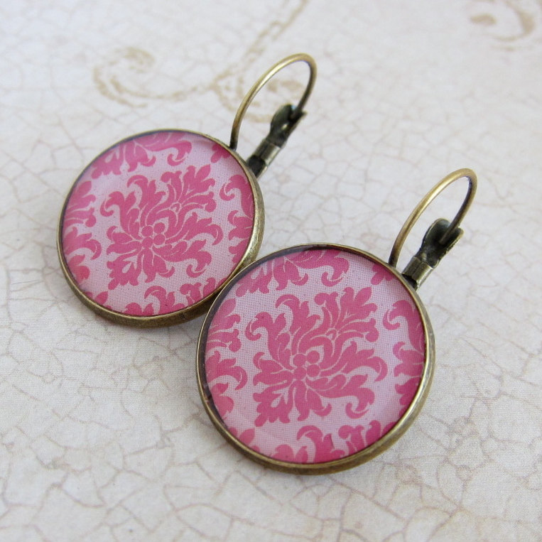 Pink Earrings, Pink Jewelry, Resin Earrings, Resin Jewelry, Baroque Style, Leverback Earrings