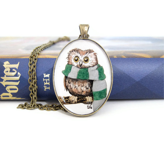 Owl Jewelry, Owl Necklace, Harry Potter Necklace, Harry Potter Jewelry, Slytherin Necklace, Hogwarts Apparel, Owl Gifts